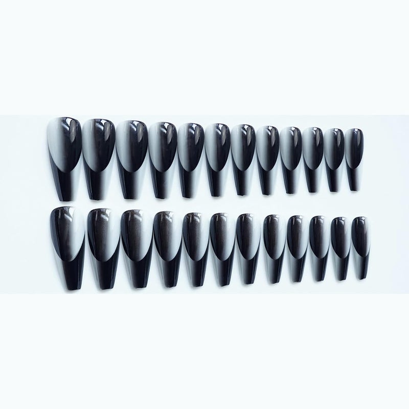 SINHOT French Tip Press on Nails Long Fake Nails Coffin False Nails Double Ombre Ballerina Nail Full Cover Glue on Nail - Image 3